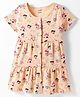 CUCUMBER Sinker Knit Half Sleeves Front Open Frock With House Print - Peach