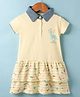 CUCUMBER Sinker Knit Half Sleeves Layered Collar Frock With Dino & Space Theme Print - Lemon Yellow