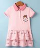 CUCUMBER Sinker Knit Half Sleeves Layered Collar Frock With Floral Theme Print - Pink