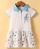 CUCUMBER Sinker Knit Half Sleeves Layered Frock With Beach Theme Print - Light Blue & White