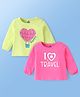 Doodle Poodle 100% Cotton Knit Full Sleeves T-Shirt with I Love to Travel Text Print Pack of 2 - Dark Pink & Limegreen
