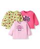 Doodle Poodle 100% Cotton Knit Full Sleeves T-Shirts with Floral Print Pack of 3 - Yellow Pink & Dark Pink
