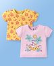 Doodle Poodle Single Jersey Knit Half Sleeves Tops With Floral Print Pack Of 2 - Pink & Yellow
