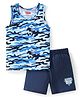 Babyhug 100% Cotton Knit Camouflage Printed Sleeveless Sando & Shorts Set - Navy Blue