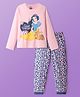 Pine Kids Disney Single Jersey Knit Full Sleeves Nightsuit With Snow White Graphic - Pink