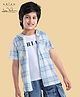Arias Cotton Knit Half Sleeves Checkered Shirt with Hood & T-Shirt - Blue & White