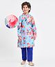 EARTHY TOUCH Woven Full Sleeves Kurta Pyjama Set with Floral Print - Light Blue