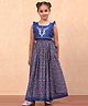 BIBA Cotton Sleeveless Floral Embroidered & Printed Top & Skirt Set - Blue