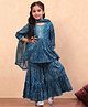 BIBA Cotton Three Fourth Sleeves Floral Printed & Lace Embellished Kurta Sharara With Dupatta Set - Teal Blue