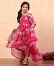 BIBA Organza Full Sleeves Floral Printed & Sequins Embellished Asymmmetrical Dress - Pink