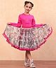 BIBA Cotton Full Bell Sleeves Bird Embroidered Floral Applique Detailed & Printed Top & Skirt Set - Pink