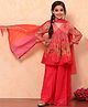 BIBA Cotton Three Fourth Sleeves Floral Printed & Lace Embellished Kurta Palazzo With Dupatta Set - Orange & Coral