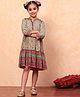 BIBA Rayon Three Fourth Sleeves Floral Printed & Sequins Embellished Dress - Green