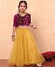 BIBA Half Sleeves Ethnic Embroidered & Foil Printed Lehenga Choli With Dupatta Set - Purple