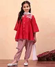 BIBA Three Fourth Sleeves Floral Embroidered & Striped Kalidar Suit Set - Red
