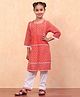 BIBA Three Fourth Sleeves Lace Embellished & Ethnic Motif Printed Kurta With Salwar Set - Orange & White