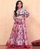 BIBA Three Fourth Sleeves Floral Printed & Sequins Embellished Lehenga Choli With Dupatta Set - Turquoise