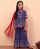 BIBA Half Sleeves Floral Printed Gota Lace Embellished Kurta With Coordinating Flared Sharara & Dupatta Set - Blue
