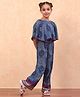 BIBA Rayon Half Sleeves Abstract Printed & Sequins Embellished Top & Pant Set - Blue