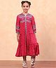 BIBA Three Fourth Sleeves Bandhani & Floral Designed Dress - Red