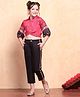 BIBA Viscose Blend Three Fourth Puffed Sleeves Leheriya Printed Cropped Shirt & Pant Set - Red & Black
