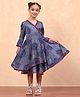 BIBA Three Fourth Sleeves Geometric Printed Asymmetric Dress - Blue