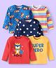 Babyhug Cotton Knit Full Sleeves T-Shirts with Tiger Stars Text Print & Stripes Pack of 5 - Red