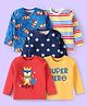 Babyhug Cotton Knit Full Sleeves T-Shirts with Tiger Stars Text Print & Stripes Pack of 5 - Red