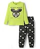 Pine Kids Disney Single Jersey Knit Full Sleeves Night Suit With Mickey Mouse Graphic - Limegreen  & Black