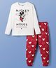 Pine Kids Disney Single Jersey Knit Full Sleeves Night Suit With Mickey Mouse Graphic- White & Red