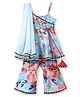 EARTHY TOUCH Woven Singlet Sleeves Kurta Gharara with Dupatta Set Floral Printed - Light Blue