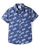 Pine Kids Marvel Knit Half Sleeves Denim Shirt with Marvel Print - Navy Blue