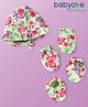 Babyoye 100% Organic Muslin Woven Cap Mitten & Booties Set with Floral Print Limegreen - Diameter 9 cm