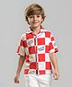 Primo Gino Rayon Woven Half Sleeves Oversized Checkered Shirt with Text Print - White & Red