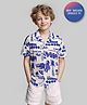 Primo Gino Rayon Woven Half Sleeves Tribal Print Oversized Resort Collar Shirt - Blue & White