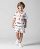Primo Gino Rayon Woven Half Sleeves Oversized Resort Collar Co-ords Shirt & Shorts Set with Seven Wonders Print - Off White