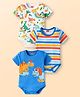 Babyhug Disney Interlock Knit Half Sleeves Onesies With  Stripes Dino Graphics Pack Of 3 - Blue & White