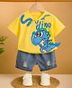 Googo Gaaga Cotton Single Jersey Knit Half Sleeves Dinosaur Printed Tee With Denim Distressed Shorts Set - Yellow