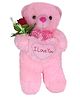 Tickles Standing Teddy with Rose Soft Plush Stuffed Toy for Kids Boys & Girls Birthday Gifts Pink - Height 32 cm