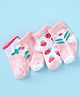 Doodle Poodle Cotton Knit Ankle Length Socks with Floral Design Pack of 5 - Bright White & Pink