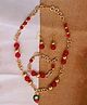 Kamule Christmas Theme Garland Detailed Beaded Necklace Set With Bracelet - Red & Golden