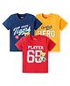 Babyhug Cotton Knit Half Sleeves T-Shirts with Tiger & Text Print Pack of 3 - Yellow Red & Navy Blue