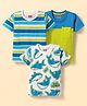 Babyhug Cotton Knit Half Sleeves T-Shirts with Fish Print & Stripes Pack of 3 - Limegreen Blue & White