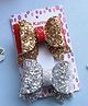 Kamule Set Of 2 Christmas Theme Shimmered Sequin Embellished Bow Designed Hair Clips - Red Golden & Silver