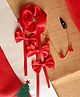 Kamule Christmas Theme Floral & Bow Designed Satin Hair Clip With Attached Beads Embellished Chain - Red & Golden