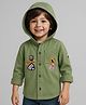 Babyhug Cotton Woven Full Sleeves Hooded Shirt with Text Patch - Olive Green