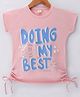 Olio Kids Cotton Knit Half Sleeves Top with Text Print - Peach