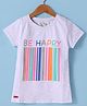 Olio Kids Cotton Knit Half Sleeves T-Shirt with Be Happy Print - Off White