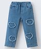 Mark & Mia Full Length Denim Washed Jeans with Heart Applique - Blue