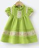 Mark & Mia Puffed Sleeves Frock with Frill Detailing & Lace - Green